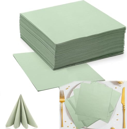 KZXCVS 100er Set Servietten Salbeigrün Eukalyptus, Papierservietten 33 x 33 cm, Servietten Grün,Eukalyptus Grün, Hochzeit, für Hochzeit Abendessen Geburtstag Brautjubiläum Party Servietten 100 Stück