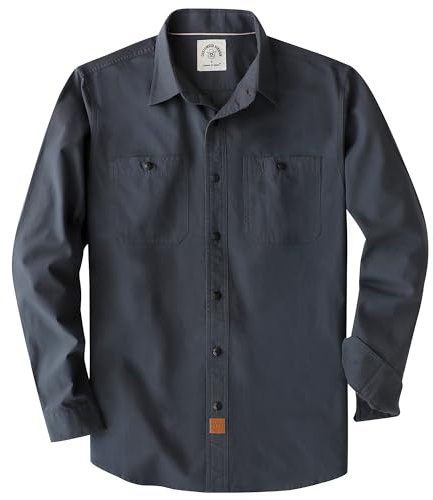 Dubinik Chambray skjorta män långärmad bomullsarbetströjor med 2 fickor casual button down
