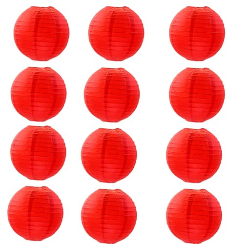 Vastsea 12 Pezzi Lanterna di Carta Rosso, Lanterne di Carta Appese, per Festival, Matrimoni, Compleanni, Decorazioni per Feste (Rosso)