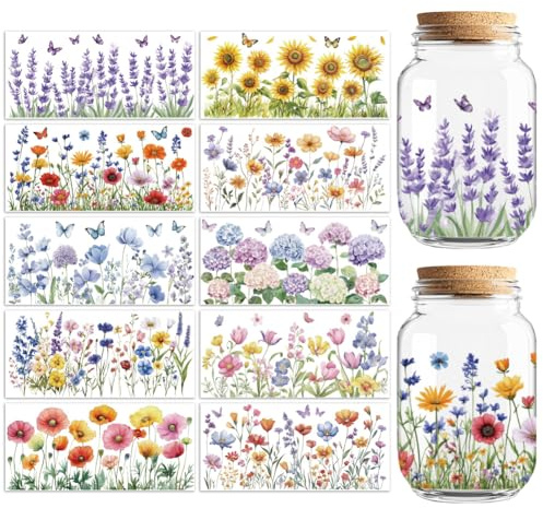 Peacoblue Butterfly and Flower UV DTF Cup Wraps, 10 Sheets Transfer Sticker | Waterproof UV DTF Stickers, Custom Vinyl Decals for 16oz Coffee Cups Tumblers Bottles Mugs, DIY Gifts & Crafts