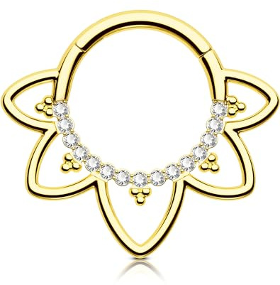 OUFER 16G Septum Piercing Schmuck Lotus Daith Ring Clicker Gold Helix Knorpel Ohrringe Ring Chirurgenstahl 316l Klar CZ Piercing Septum Daith für Damen und Herren 8 mm