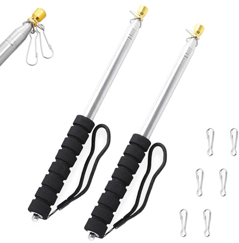 2 aste telescopiche per bandiere con clip, palmare, estensibili, in acciaio inox, retrattile, per campeggio, festival, guida turistica, insegnamento (nero + nero, 2,5 m)