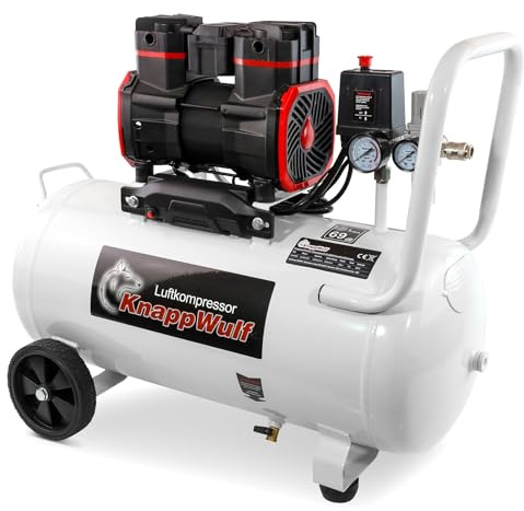 KnappWulf KW6060 viskkompressor luftkompressor luftkompressor luftkompressor tank 50 l 1500 W 69 dB 10 bar arbetstryck 256 l/min luftförskjutning med vattenavskiljare tyst 230 V