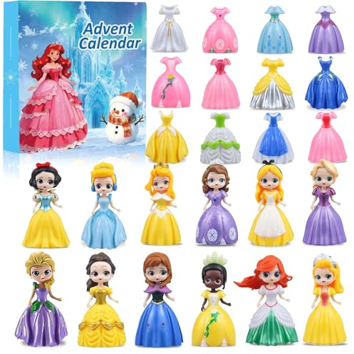 Calendario de Adviento de Princesa - Cuenta Regresiva Navideña de 24 Días con Juguetes Transformables, Regalo Navideño de Princesa Transformable y Detalle de Fiesta para Niñas