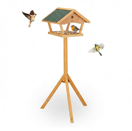 Relaxdays Mangeoire pour Oiseaux sur Pied, Hauteur 137 cm, Toit imperméable, Jardin et Balcon, nichoir, Bois, Orange