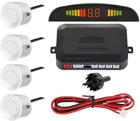 Radar de marcha atrás, 4 sensores, pantalla de retroiluminación, radares de respaldo inverso, accesorios de estacionamiento, radar de marcha atrás (blanco)