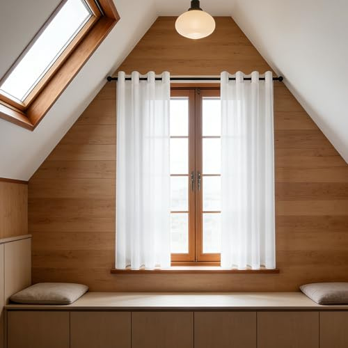 GUOJUN Tende per Interni Moderne 140 x 190 cm con Occhielli Morbidi Finestre Tende Semioscuranti per Camera da Letto e Soggiorno, Bianco