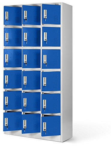 Jan Nowak Umkleideschrank 3B6A Fächerschrank Schließfachschrank mit 18 Fächern Metall Pulverbeschichtung 185 cm x 90 cm x 40 cm (H x B x T (Grau-Blau)