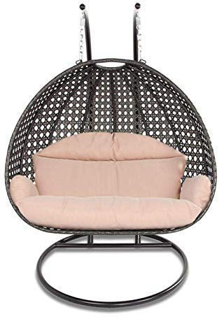 Island Gale® Luxury 2 Person Outdoor, Patio, Hanging Wicker Swing Chair (X-Large, Charcoal Rattan/Latte Cushion)