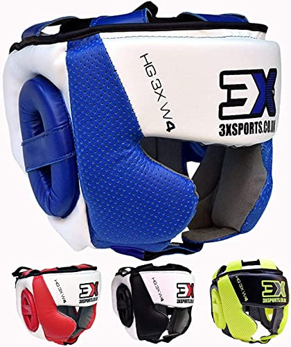 3X Sports Boxing Headguard Liani Leather Head Guard for Boys Girls MMA Boxing Headgear Sparring Martial Arts Karate Taekwondo Helmet Protector Fighting Forehead Ear Protection