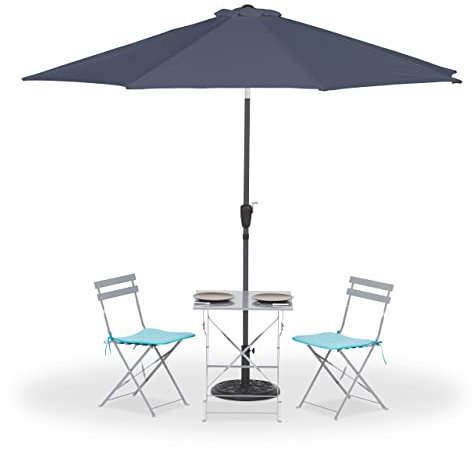 Relaxdays Sonnenschirm, Ø 300 cm, knickbar, mit Kurbel & Schutzhülle, runder Gartenschirm, Balkon, Terrasse, anthrazit