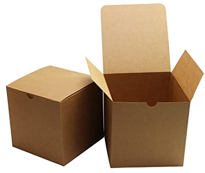 PQZKLDP 15Packs 6x6x6 inches Fold Box Easy Assemble Small Paper Gift Box Decorative Party Favor Kraft Box with Lid for Birthday, Wedding, Anniversary, Party , with Stickers ,66 FT Twine (6*6*6 Inch,