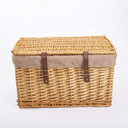 Wickerfield Wicker Hamper Basket with Lid, Hamper Baskets for Gifts Empty, Empty Gift Basket, Wicker Storage Trunk with Lining (Large)