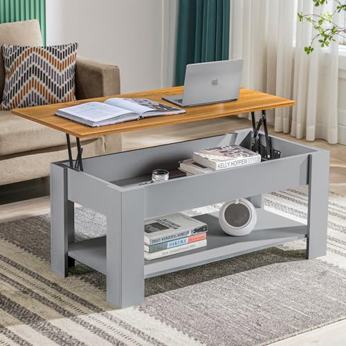 Coffee Table, Lift Up Coffee Table for Living Room, Wooden Coffee Tables with Storage Large Hidden Storage Lift-Top with 1 Shelf Sofa End Tea Table for Living Room Furniture, 100L x 50W x (42-57)H cm