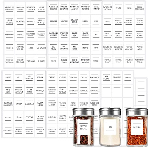 Bomtop 175 Étiquettes Épices Français Cuisine Autocollant Adhésives pour Bocaux Pots Étiquette Cuisine Bocaux, Étiquettes pour Bocaux Réutilisable pour Bocaux de Produits Alimentaires (Rectangle)