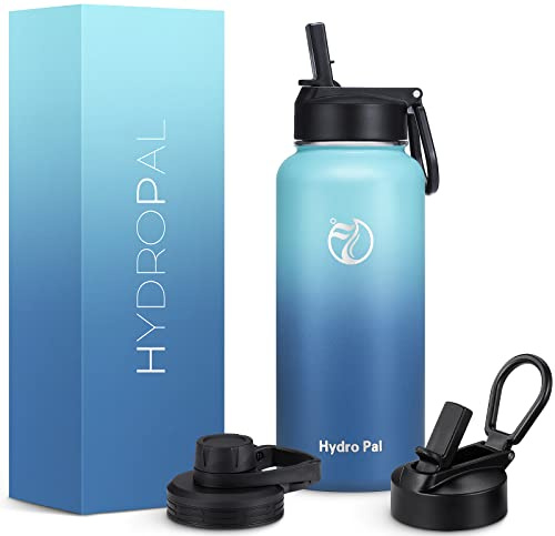 HydroPal Edelstahl Trinkflasche - 500/750ml/ 1L/1.2L/1.9L, BPA-Frei, Kohlensäure geeignet, Isolierte flasche mit Strohhalm & 2 Deckel
