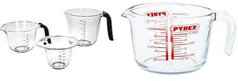 KitchenAid Universal Measuring Jugs, Set of 3, 250ml, 500ml and 1L, Onyx Black & Pyrex Glass Measuring Jug, Transparent, 1 Litre