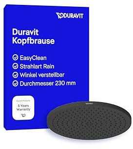 Duravit Universal Duschkopf aus Edelstahl, Duschbrause mit Strahlart Rain, Duscharmatur rund (Ø 230 mm), Kopfbrause mit wassersparender MinusFlow-Funktion, Regendusche, Schwarz Matt