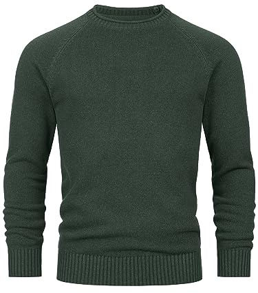 Indicode Herren INMassum Feinstrickpullover mit Rundhals-Ausschnitt | Strickpullover aus Baumwolle Army, L