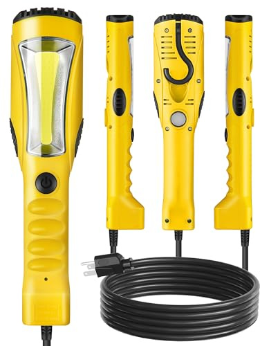 WILAWELS 18W LED Work Light, 15FT 2000LM COB LED Light, Handheld Underhood Trouble Light with Cord 16 Gauge SJTW, Swivel Hook, for Garage, Workshop, Car Repair Scene, ETL Listed, Yellow Y03WL06