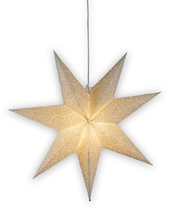 Konstsmide Weißer Papierstern mit Stickerei, 7 Zacken, inkl Anschlusskabel mit an/aus Schalter, ohne Leuchtmittel, E14 Lampenhalterung, 230V, Innen, weißes Kabel - 5934-200