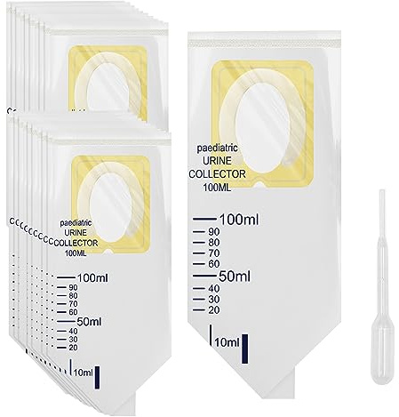 20 Pcs Pediatric Urine Bag for Kids Urine Collection, Clear Urine Catcher Pouch Individual Pee Bags Disposable Pediatric Urine Collectors