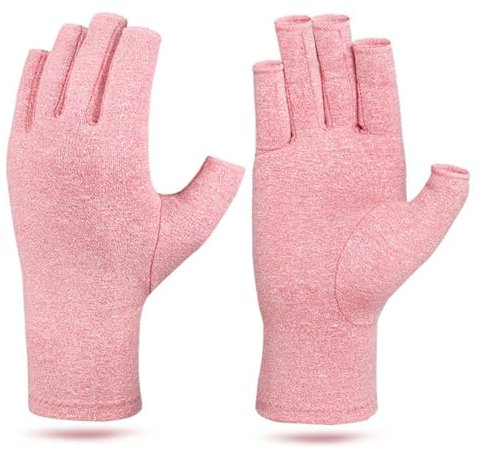 Arthrose Handschuhe,Kompressionshandschuhe Damen, Arthritis Handschuhe Fingerlose Handschuhe Baumwolle Kompressionshandschuhe Rheumatische Arthrose Druckhandschuhe Half Fingerhandschuhe (Rosa, M)