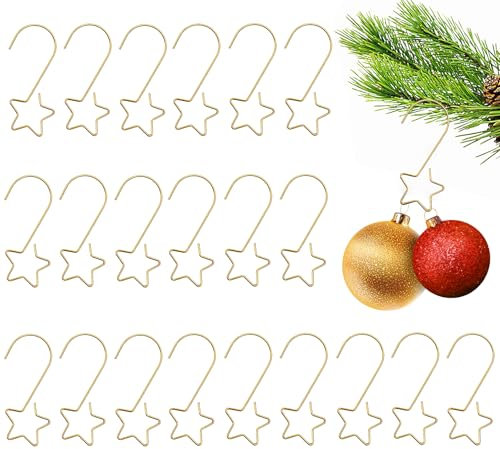 60 Stück Kugelaufhänger für Christbaumkugeln, Aufhänger für Weihnachtskugeln Klein Christbaumhaken Gold, Metall Stern S Haken für Deko-Anhänger und Weihnachtsbaumschmuck