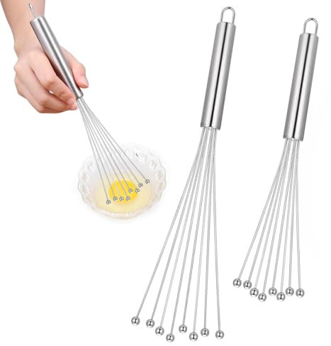 Set di 2 fruste a sfera in acciaio inox, grande e un piccolo, frusta in acciaio inox, mini frusta in acciaio inox per cucinare, mescolare, frusta, frusta