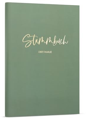 DeinWeddingshop Stammbuch zur Hochzeit Standesamt - Stammbuch der Familie - Familienstammbuch inkl. 5 Seiten mit Register - Deluxe Eucalyptus mit Gold (16x21 cm)