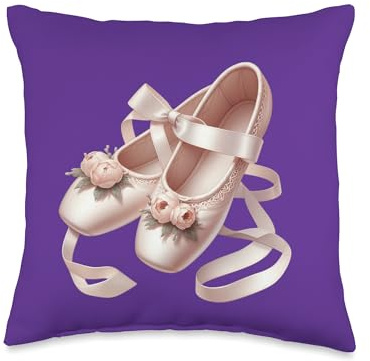 Lovely Ballet Slippers with Ribbon and Peony Embellishments Throw Pillow