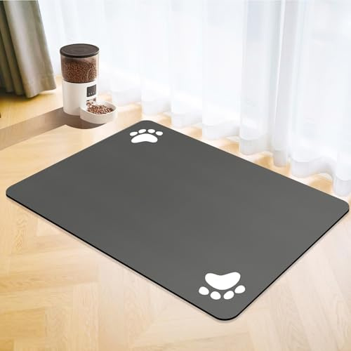 Hundefuttermatte, super saugfähig, rutschfest, für Futter- und Wassernäpfe, schnell trocknend, wasserdicht, für Hunde und Katzen, Dunkelgrau, 40 x 60 cm
