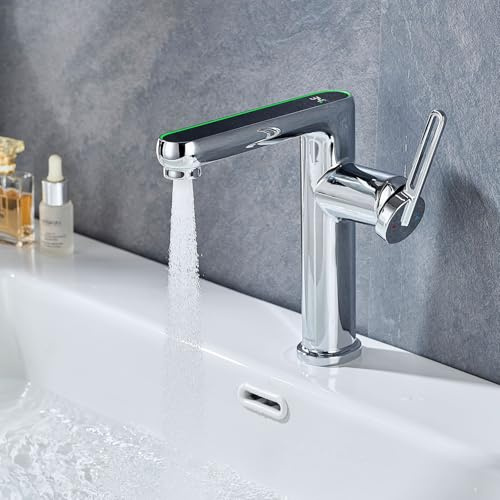 LakeBayMZC Rubinetto Per Bagno Con Display LED Della Temperatura Rubinetto da Bagno, Miscelatore Monocomando per Lavabo per Bagno,Cromato