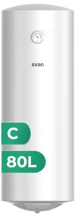 Svan Termo Eléctrico Vertical 80 Litros ST8001S. Instalación Vertical, 1500W, Incluye Kit de Montaje, Resistencia de Acero inoxidable, Blanco, Eficiencia Energética Clase C