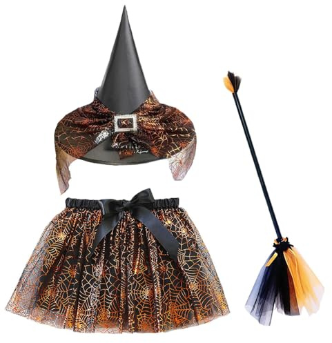 Générique Ensemble costumes sorcières Halloween | d'accessoires costumes sorcière avec balai et jupe pour cosplay - Halloween Cosplay Tenues Elastic pour la vestiaire des photoshoots sur le