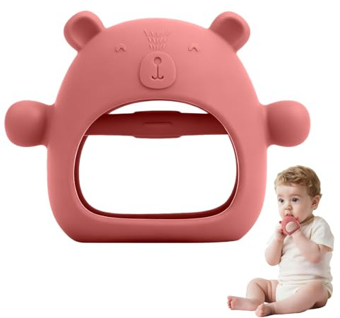 QILUCKY Silicone Baby Teething Toys, Baby Hand Teether Mitten for Sucking Needs, BPA Free Silicone Teether for Toddler Infant Toys for 3 Month, Newborn Essentials for Teething Relief(Red)