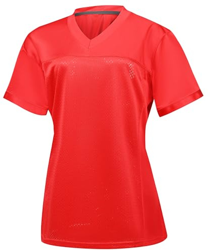 XVNDJ Women’s Blank Football Jersey, Ladies Mesh Athletic Football Shirts, American Football Jerseys for Adults S-2XL, Red, M