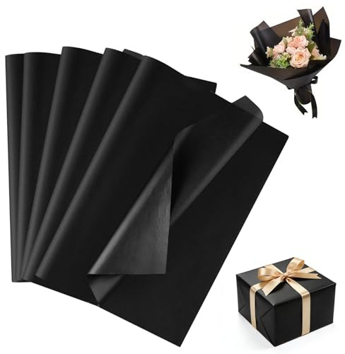 Forbabe 100 ark svart sidenpapper 50 x 70 cm presentpapper | Bukett kraftpapper för födelsedagskalas bröllop helgdagar pyssel dekoration