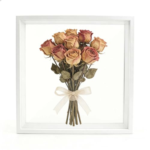Marcos con Profundidad 5cm, Marcos para Cuadros 3D para Objetos, Marco de Fotos Madera para Rellenar, Marco de Profundo para Mesa Pared, Marco de Caja de Sombra para Medalla Flor (Blanco,25 x 25 cm)