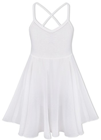 TiaoBug Balettklänning för barn, balettdräkt, balettdräkt, balettdräkt med chiffongkjol i vit, svart, rosa, lavendel, vit, 104–110