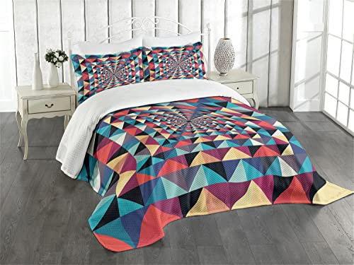 ABAKUHAUS zeitgenössisch Tagesdecke Set, Visueller Patchwork Retro, Set mit Kissenbezug Moderne Designs, für Einzelbetten 170 x 220 cm, Blau Paprika