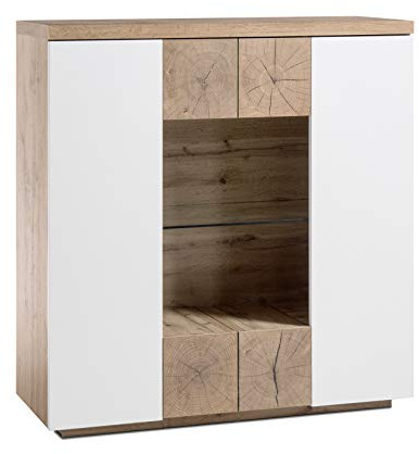 Robas Lund Helsinki Highboard Schrank, weiß matt/Eiche/Hirnholz, B/H/T ca. 110/114/40 cm