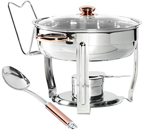 Denmark Tools for Cooks Celebrations Cookware Collection 8 Piece 4-Quart Stainless Steel Round Chafing Dish Set with Glass Lid for Entertaining & Catering