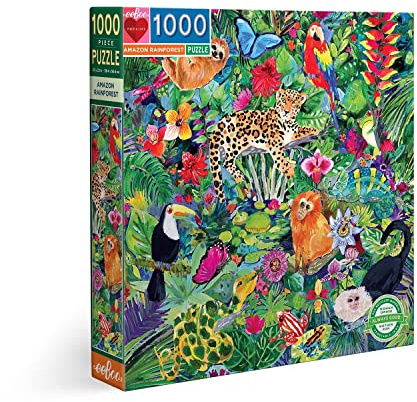 eeBoo: Piece and Love Amazon Rainforest 1000 Piece Square Adult Jigsaw Puzzle, Jigsaw Puzzle for Adults and Families, Includes Glossy, Sturdy Pieces and Minimal Puzzle Dust