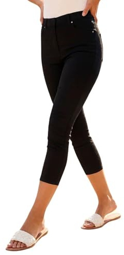 Roman Cropped Jeggings for Women UK Ladies Capri Stretchy Jeans Denim Legging Cotton Summer Trouser Three Quarter 3/4 Length Pull On Cut Off High Waist Smart - Black - Size 12