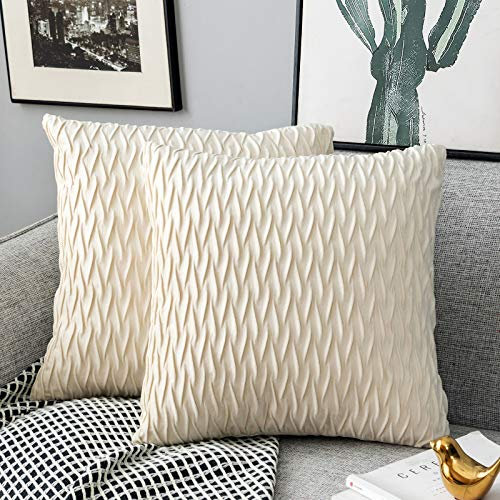 Yamonic Kissenbezüge Set Samt Soft Solid Dekorative Kissen Fall für Sofa Schlafzimmer 40cmx40cm 2er Pack für Couch Bett Sofa Stuhl Schlafzimmer Wohnzimmer, Creme weiß