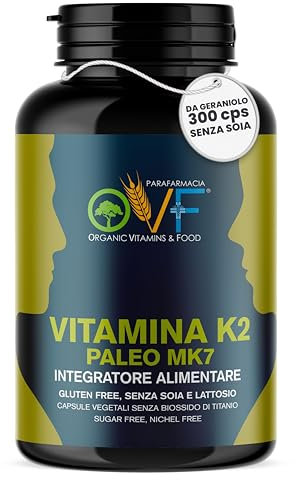 Parafarmacia OVF, Vitamina K2 mk7 200 mcg All Trans, 300 capsule (10 mesi di fornitura), Vitamina K2 pura, Ottima per ossa e Vasi sanguigni