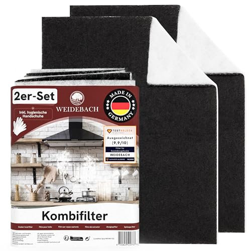 WEIDEBACH® 2x KOMBI-Filter für Dunstabzugshaube mit AKTIVKOHLE & FETTFILTER, 57x47 cm [zuschneidbar] – ca. 1,7 cm dick -, Dunstabzugshauben-Filter, Kombifilter Abzugshaube, Aktivkohlefilter Dunstabzug