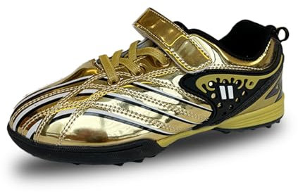 Hsnava Chaussures de football pour enfants - Pour salle et adolescent - Gazon synthétique - Chaussures de sport - 28-38 EU, Gold Tf, 34 EU