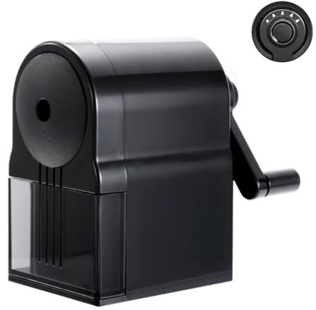 Bleistiftspitzer Manueller Anspitzer Mit Behälter 5 Positionen einstellbare Dicke Spitzer Mit Kurbel Geeignet für Kinder Künstler Schüler Büro, Schwarz